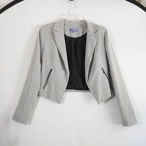 Vivienne Tam XS Gray Metallic Knit Cropped Blazer Jacket Zipper Pocket Going Out
